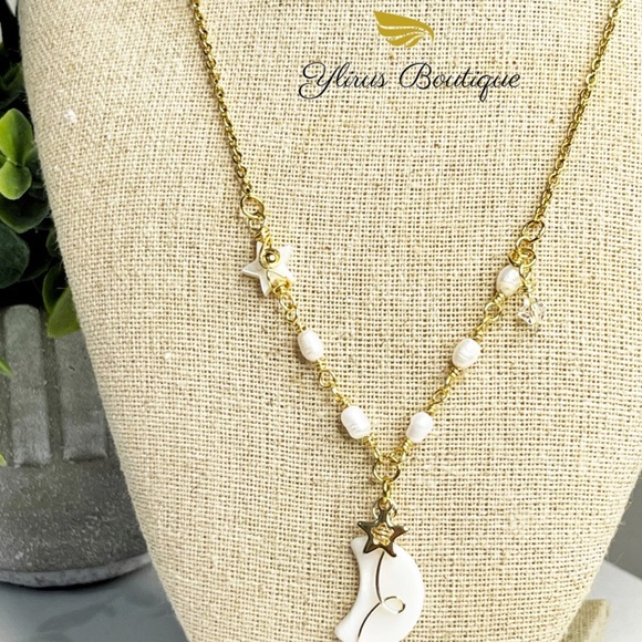 Moon And Stars Freshwater Pearls, Nacar Necklace And Bracelet